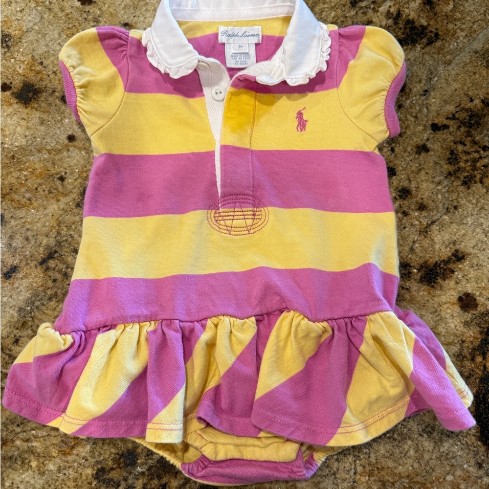 Ralph Lauren Striped Baby Dress in Pink and Yellow Onsie